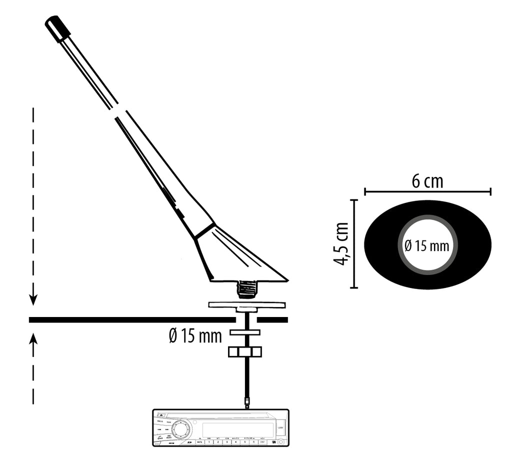 Antenna AM/FM amplificata da tetto posteriore (08019)